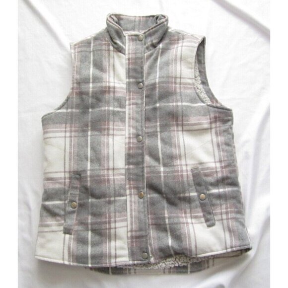 Women's Harper Heritage Sherpa Full Zip Metal Button Snap Plaid Vest Sz M (WJ33) - Picture 1 of 9